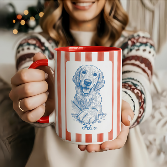 Custom Pet Photo Mug - Hand-Drawn Striped Dog & Cat Portrait