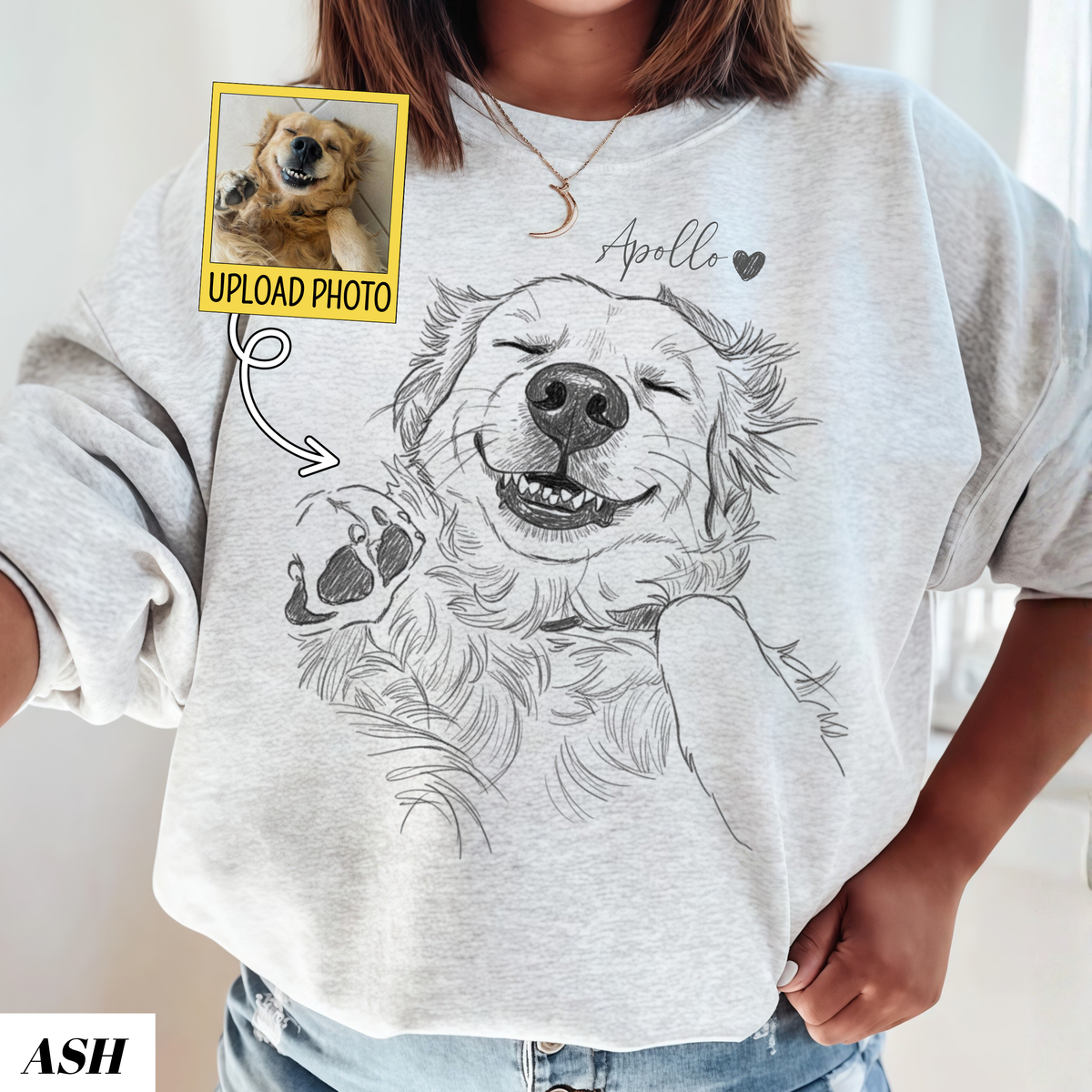 Custom Hand-Drawn Pet Sweatshirt - Pet Photo + Name