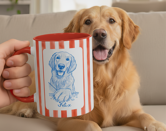 Custom Pet Photo Mug - Hand-Drawn Striped Dog & Cat Portrait