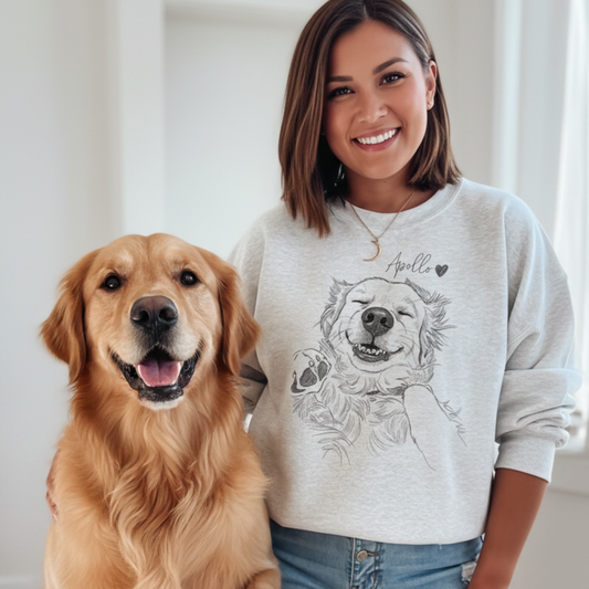 Custom Hand-Drawn Pet Sweatshirt - Pet Photo + Name