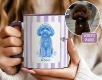 Custom Pet Photo Mug - Hand-Drawn Striped Dog & Cat Portrait